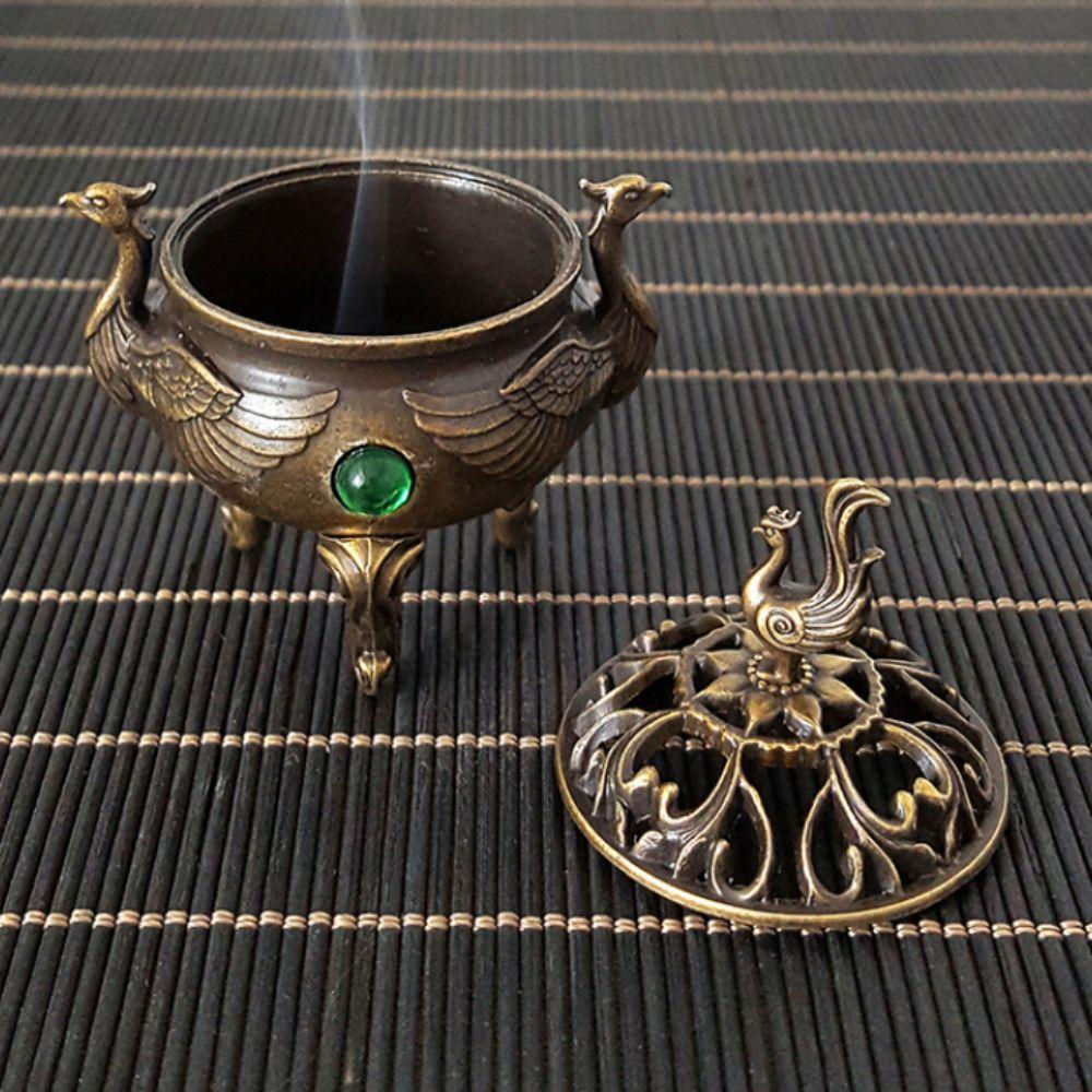 Alloy Incense Burner Stick Holder Sandalwood Auspicious Lotus Incense Censer Hollowed Out Patterns Retro Three Legged Stove