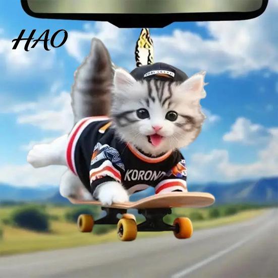 Heavy Duty Cat Decor Acrylic 2D Car Hanging Decoration Home Office Backpack Auto Decorative Pendant Rearview Mirror Cartoon Kitten Animal Ornament