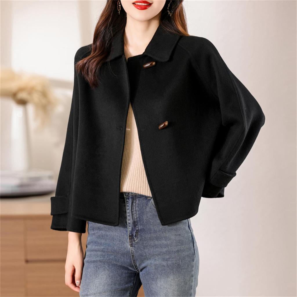 Cappotto Corto da Donna in Lana Double-Face - Elegante e Vestibilità Larga per Autunno/Inverno 2025