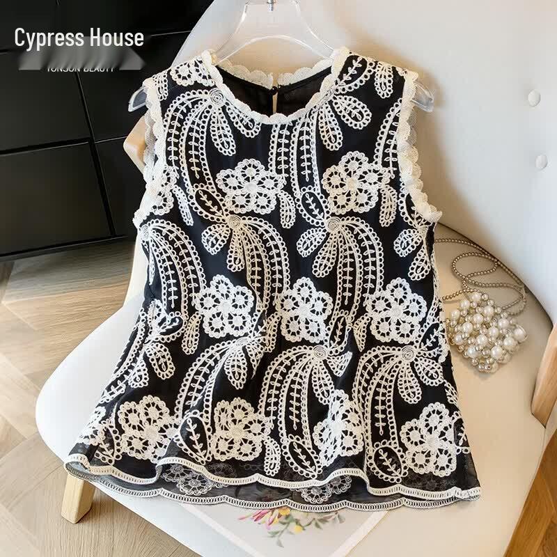 Women s Embroidered Color-Block Sleeveless Blouse M