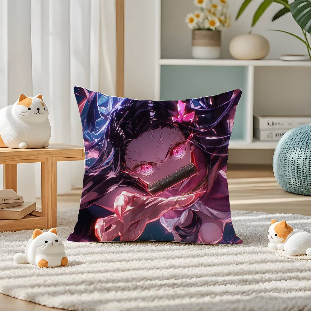 Demon Slayer Kamado Tanjiro Anime Plush Pillow Cover Soft Short Plush Cushion Cover For Sofa Bedroom Home Decor Gift Decoration