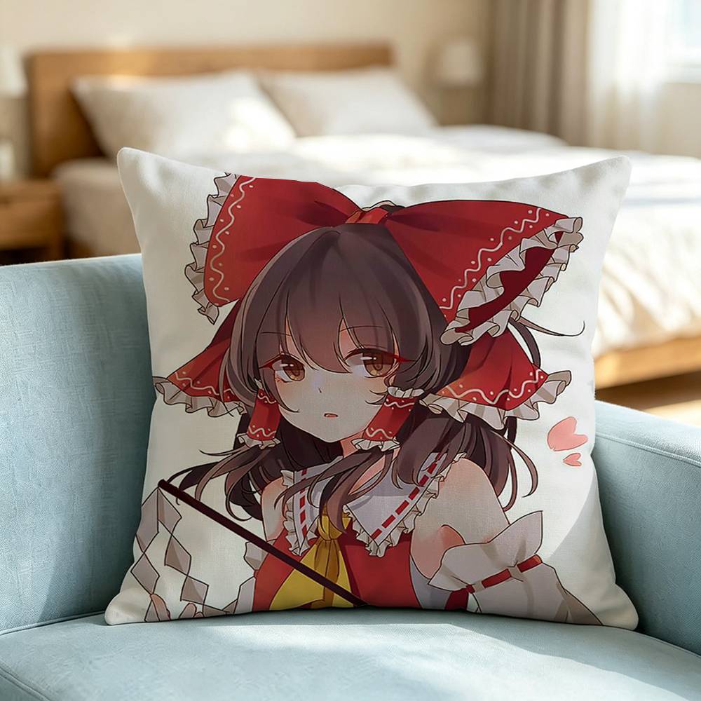 Touhou Project Reimu-Hakurei Square Double-Sided Printed Pillow Case Bedroom Bedside Pillow Sofa Cushion Cover Gift