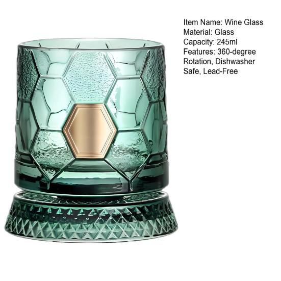 Bicchiere da Whiskey Rotante, Tumbler a Forma di Pallone da Calcio Rotante a 360 gradi, Bicchiere da 245 ml per Bere Bourbon per Bar di Casa, Regalo per Uomini
