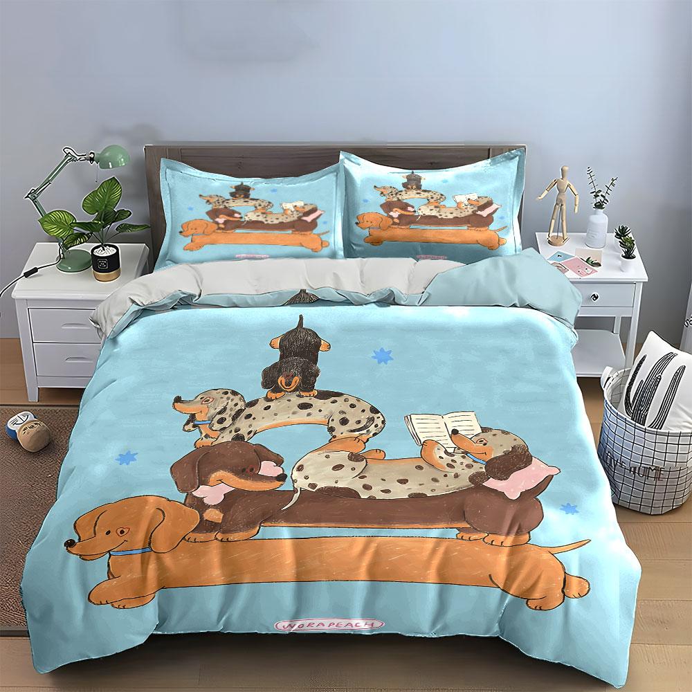 Dachshund Dogs Stack Design Bedding Duvet Cover Set Duvet Cover Pillowcases (1*Duvet Cover 2*Pillowcases, Without Duvet Insert)