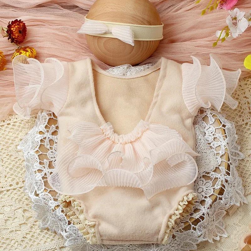 Newborn Day Photography Clothing Baby Bow Dress Photography Clothing Set Baby Handmade Knitwear Growth Souvenir