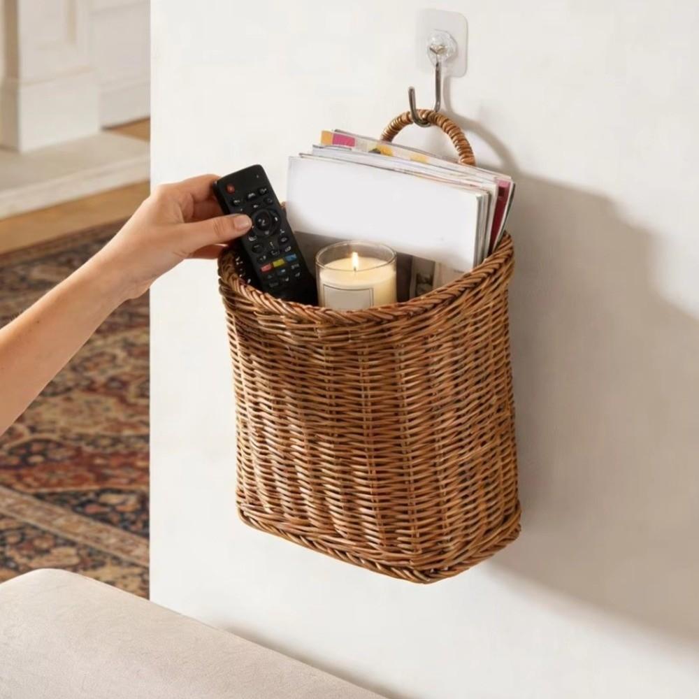 Imitation Rattan Woven Fruit Basket Wall Mounted Wall Basket Decor Camping