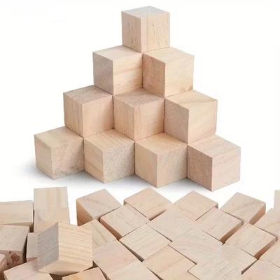 Top Quality 2026New 120pcs 2cm Square Wood Blocks, Unfinished Wooden Cubes, DIY Craft Model Materia