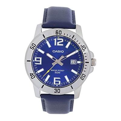Enticer Herren-Armbanduhr mit blauem Lederarmband und blauem Zifferblatt, lässig, analog, sportlich, MTP-VD01L-2BV