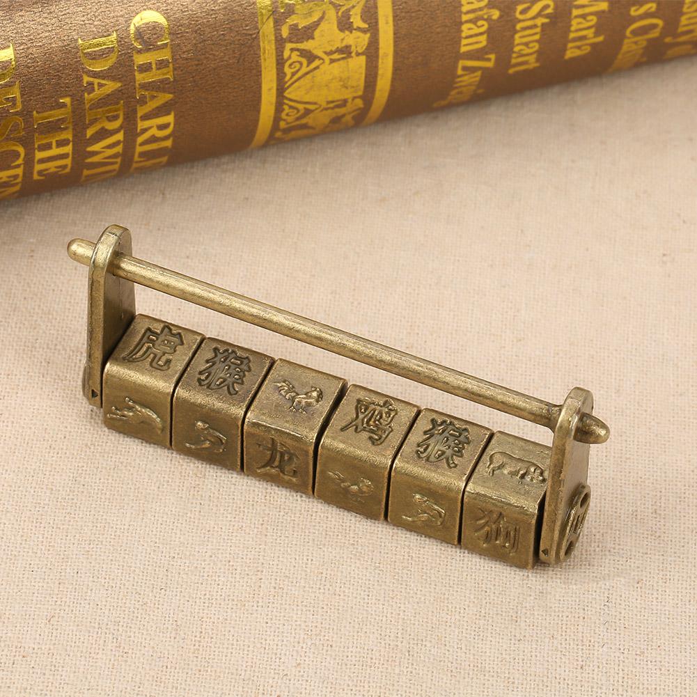 Cadenas à mot de passe en zinc antique classique avec caractères chinois du zodiaque, décoration artisanale