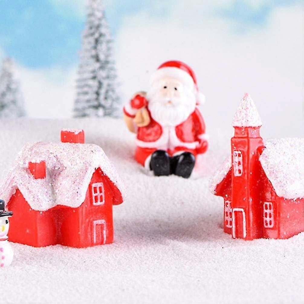 Miniature Christmas Village Houses Mini Christmas Glitter Snow Villa House Ornaments Christmas Decoration For Dollhouse Fairy Garden4pcsred