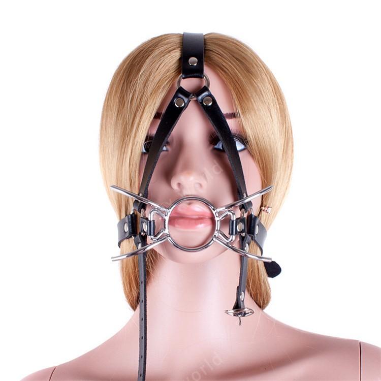 Esclave Crochet de Nez Pince Nez Fétichisme Fixation Orale Bâillon Araignée Bouche Ouverte Harnais Bondage Tête en Cuir Bâillon Fellation Jouet Érotique SM