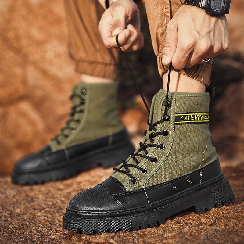 

Men s Martin boots high-top spring trendy shoes new platform-soled versatile boots men s shoes tooling shoes fashion casual shoes 44 зелений