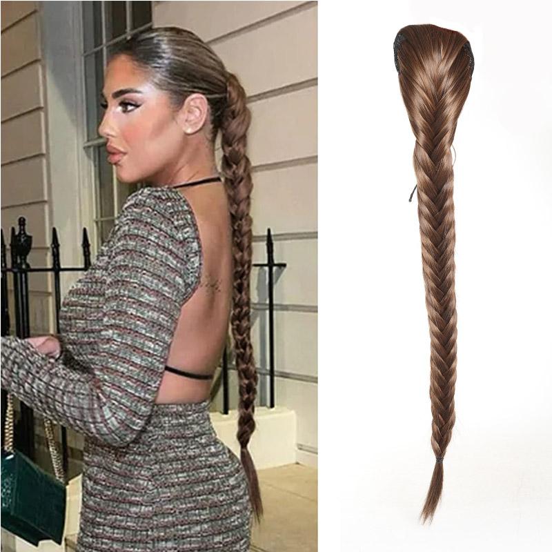 

24-дюймовые синтетические волосы, плетеные, рыбий хвост, рыбья кость, шнурок, хвостик, наращивание, шиньон, шиньон