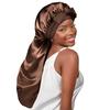 Simulation silk wide edge long tube nightcap, bow streamer long tail high elastic satin hair care cap