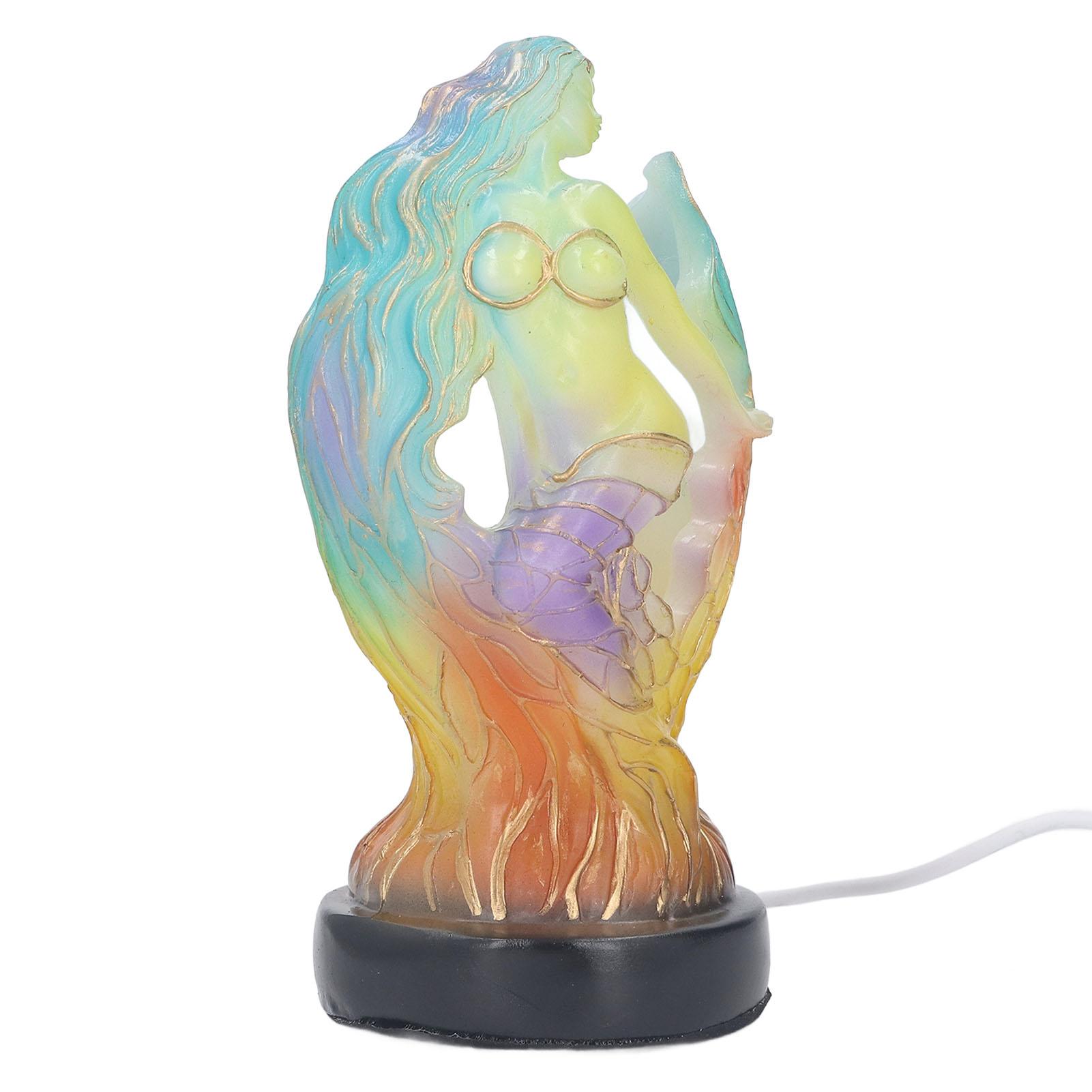 

Desk Lamp Sea Maid Theme Innovative Vintage Exquisite Color Painting Resin LED Night Light for Home Bedroom Indoor