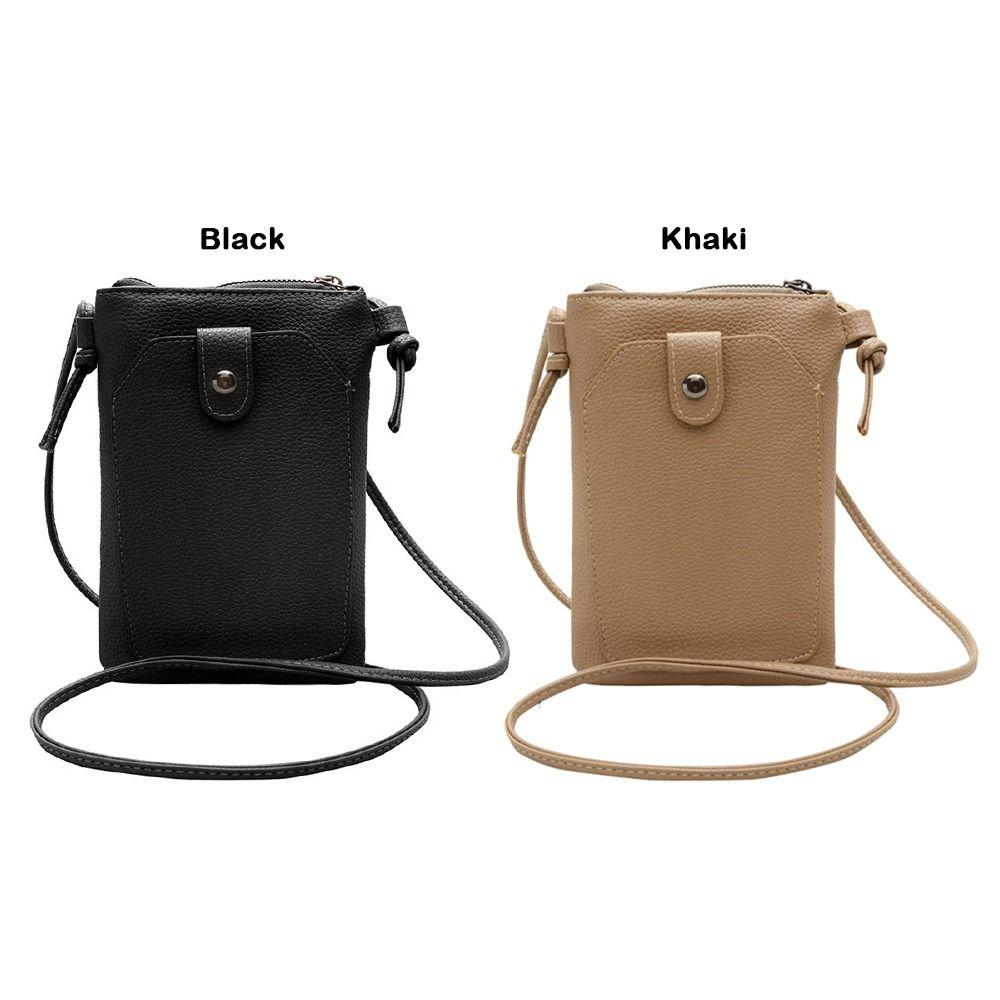 Solid Color Phone Bag PU Leather Simple Style Diagonal Cross Bag Compact Design Double-Layer Shoulder Bag Casual Outing