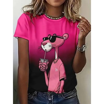 Tricou Casual cu Gât Rotund pentru Femei, cu Imprimeu Personaj Pisică Desen Animat 3D, Tricou cu Mânecă Scurtă la Modă pentru Femei, Îmbrăcăminte Femei