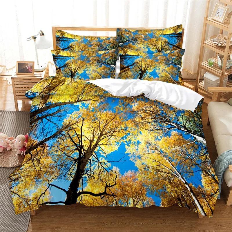 Romantic White Tree Duvet Cover Set Fashion Youth Bedding Set Linen Queen Size Bed Comforter Cover Set Boy Girls Bedding Set