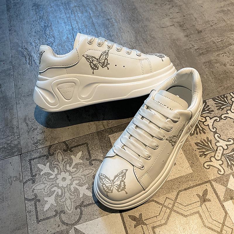 

Creepers Маленькие белые туфли для женщин отражающие свет бабочки мокасины кексы на шнуровке женские туфли на платформе балетки 5