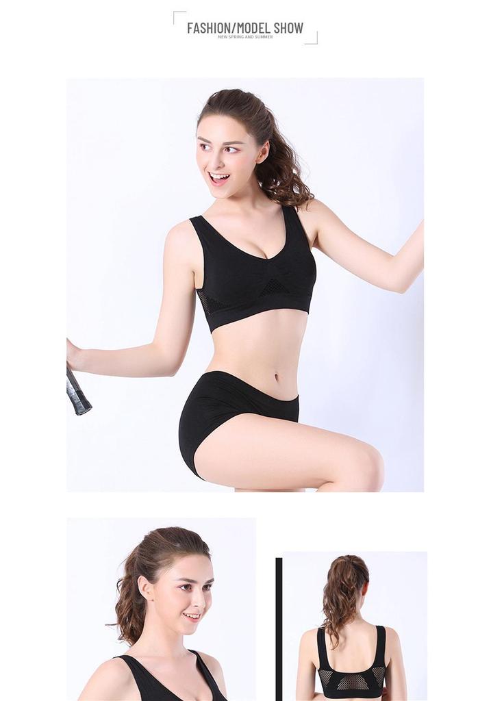 Women's Plus Size Wireless Sports Bra with Breathable Mesh for Yoga and Running