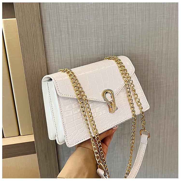 Crocodile Patterned Chain Women's Bag, Trendy Korean Version, Single Shoulder Crossbody Women's Bag, Small Square Bag