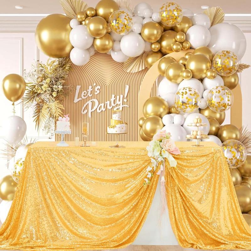 Gold Sequin Rectangle Table Cover Sparkly Fabric Table Cloth for Birthday Wedding Party Holiday Baby Shower Christmas Decoration