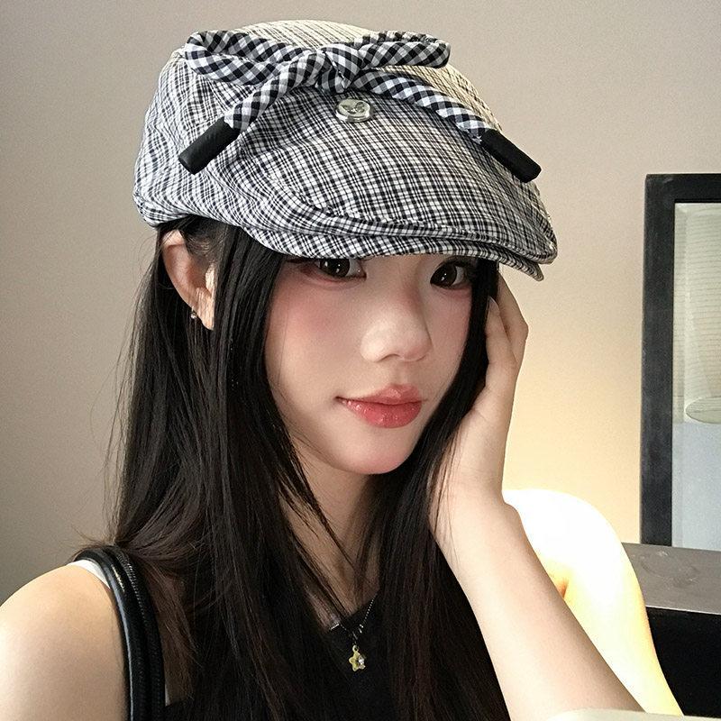 

Retro Plaid Bowler Hat For Women With Breathable Windproof Sunshade For Spring Summer Casual Styling чёрный