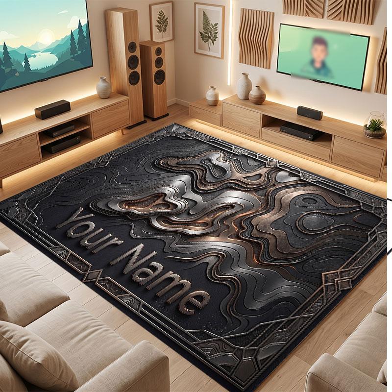 Abstract Geometric Theme Crystal Velvet Floor Rug Personalized Custom Name Text Warm Carpet Home Decoration