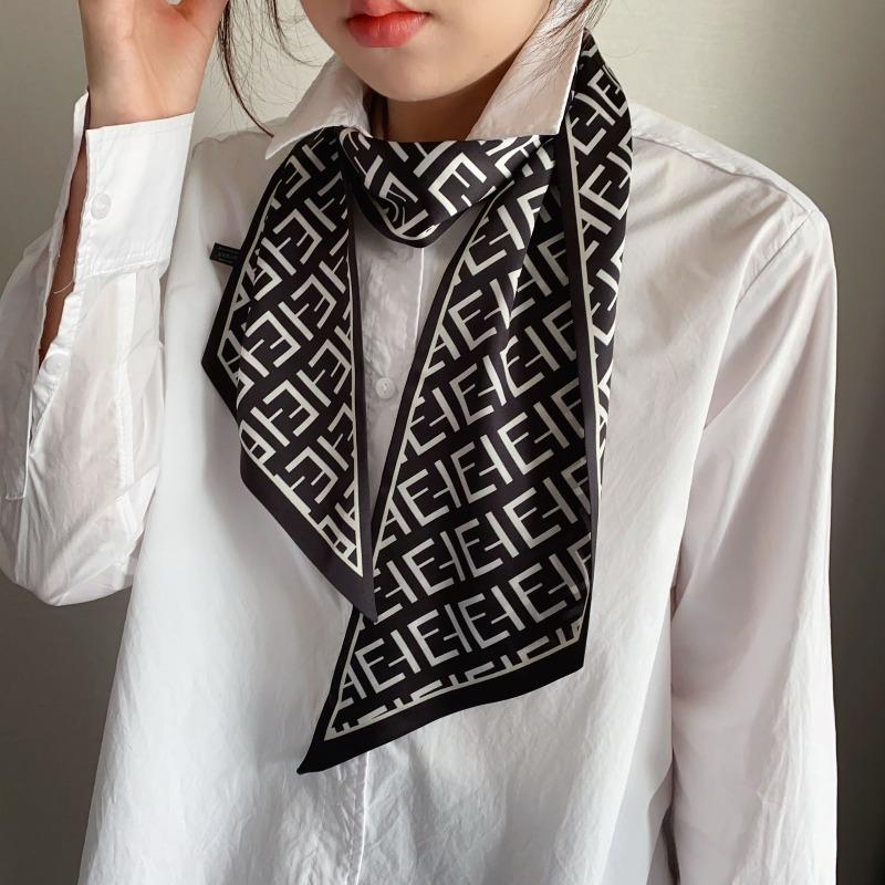 

Mary Accessible luxury angled silk scarf long neck decoration small ears scarf hairband cashew flower silk scarf 145*14