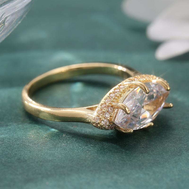 Aesthetic Inlaid White CZ Women's Ring Sparkling CopperColor Geometry Daily Wear Party Jewelry Anniversary Gift