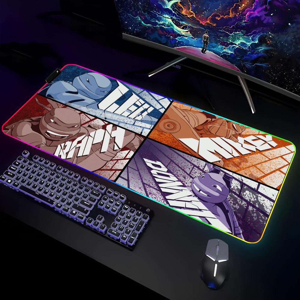 T-Teenage Mutant N-Ninja-Turtles Mouse Pad Gamer RGB Deskmat Keyboard Mat Gaming Laptops LED Mousepad Desk Protector Anime Mause