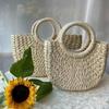 Large Capacity Straw Woven Handbag Half-Moon Shape Simple Shopping Bag  Female