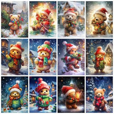 Diamant-Malerei-Set, Bär, Tier, Heimdekoration, komplett quadratisch, rund, Stickerei, Mosaik, Winter, Weihnachten, handgemachtes Geschenk