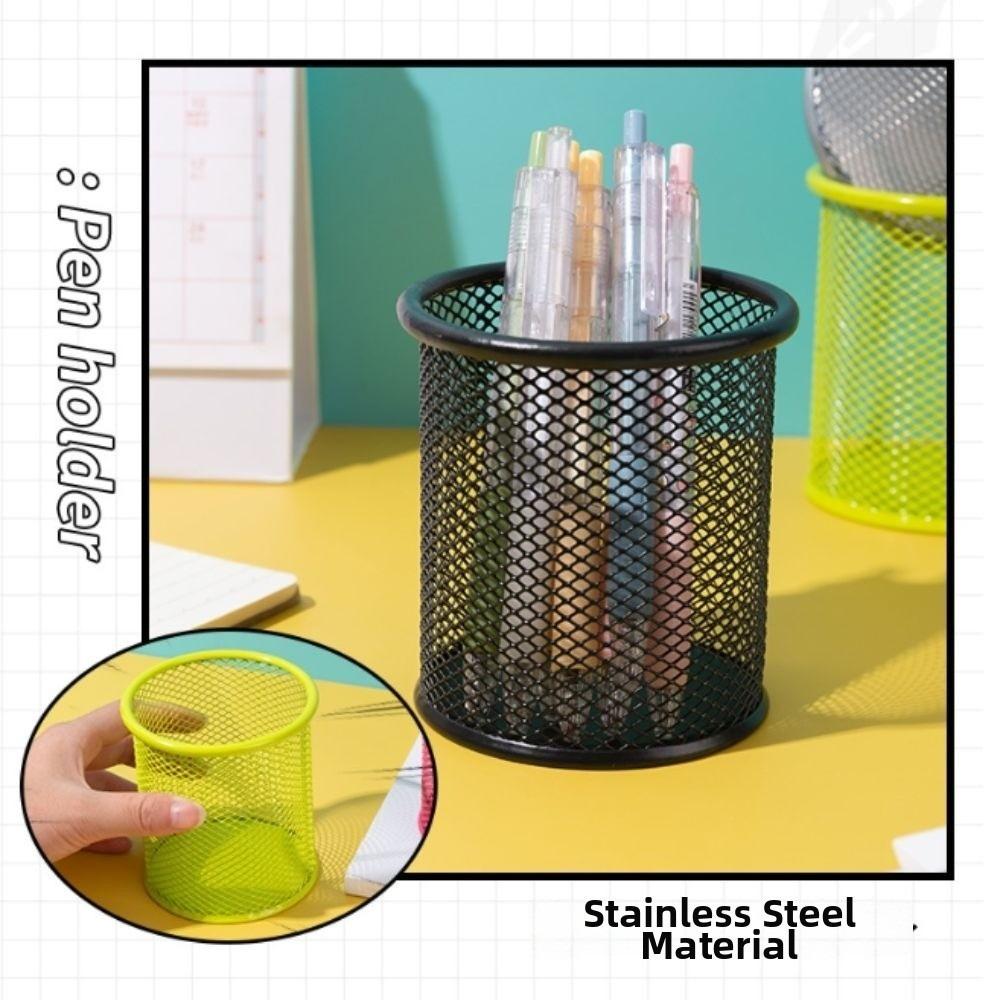 2 pcs Metal Storage Tube Round Desktop Organizer Decorative Pen Holder Cosmetic Arrangement
