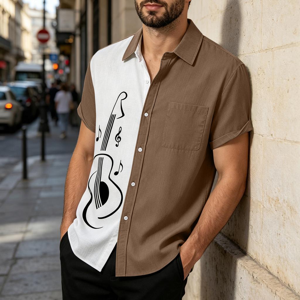 Men's Loose Fit Casual Short Sleeve Button Down Shirt - Relaxed Cotton Shirt for Daily Wear