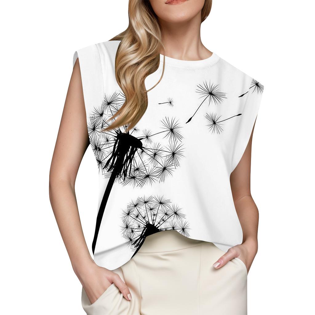 Women's Cap Sleeve Top Summer Printed Tank Top Basic T-Shirt Casual Loose