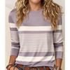 Round Neck Long Sleeve Printed T-Shirt, Contrast Stripe Design, Simple and Elegant with High-Quality Feel