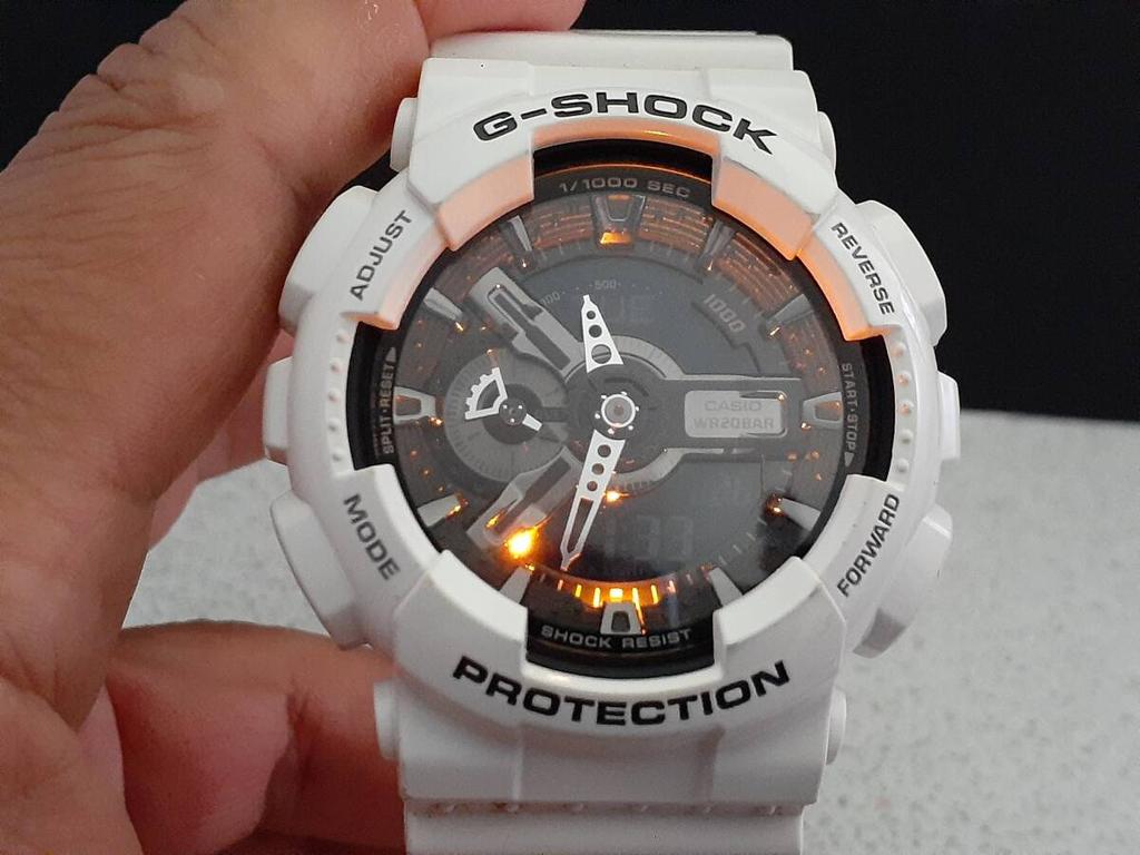 CASIO lights on White G-SHOCK GA-110GW t-54
