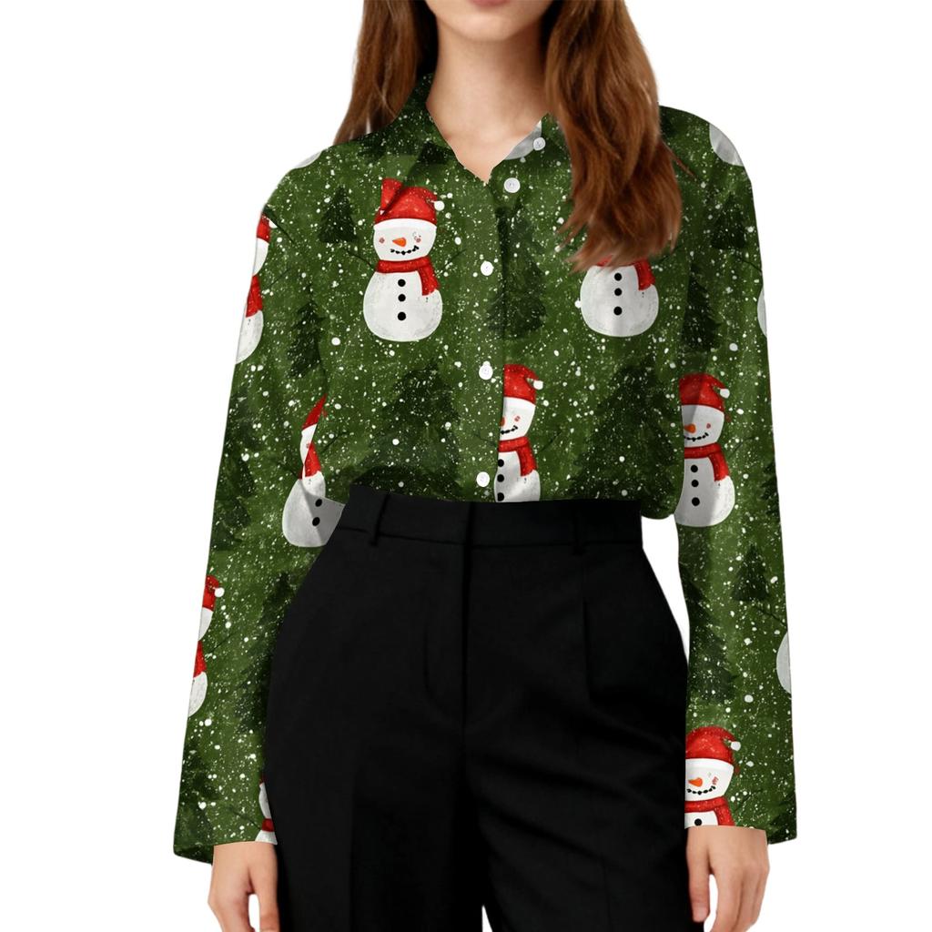 Women's Casual Christmas Print Long Sleeve Cardigan Top for Holiday Festive Wear