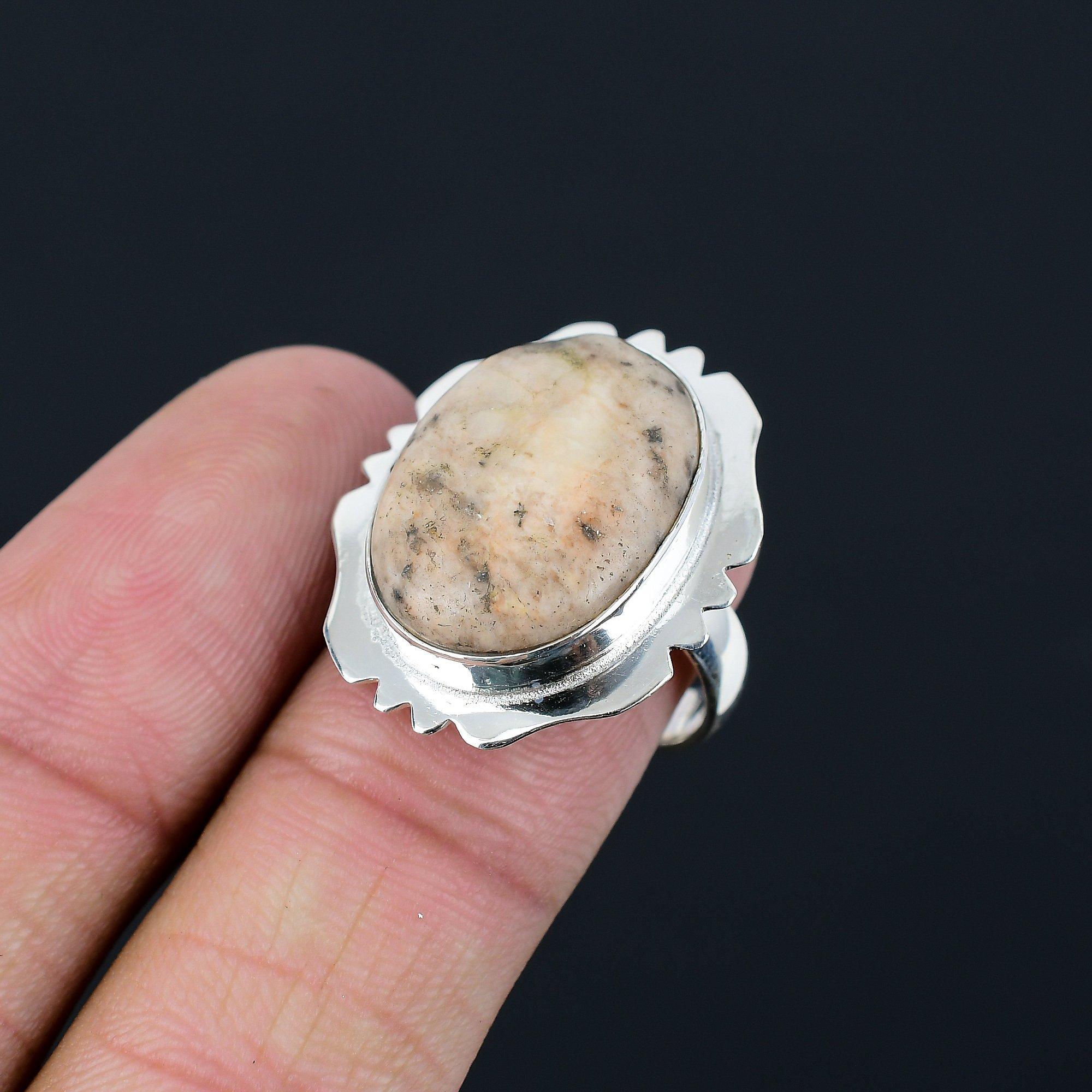 

Womens day Deal Sterling Silver Natural Peanut Wood Jasper Multi Stone Ring US 8 8