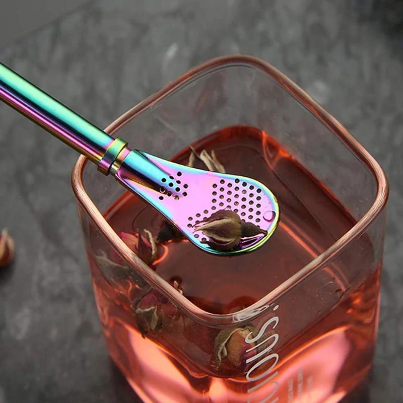 Stainless Steel Straw Loose Leaf Tea Infuser Dringking Spoons Filter Stirring Straws Washable Practiacl Drinking Tool