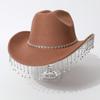 Women's Gender-neutral Western Cowboy Hat, Water Drop Gem Medium Chain with Rhinestone Tassel European and American Hats, Bridal Top Hats