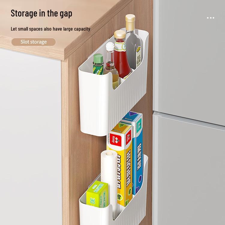 Wall-Mounted Storage Box for Kitchen and Bathroom, No-Drill Cling Film and Shampoo Holder.