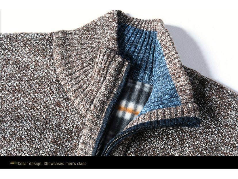Men's Korean Style Loose Plus Size Fleece-Lined Cardigan Sweater - Solid Color, Autumn/Winter