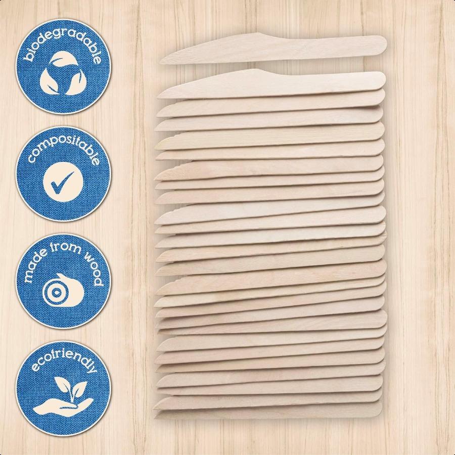 Compostable Wood Cutlery [100% Wood Knives] Natural EcoFriendly Sustainable Alternative to Plastic Disposable Knife Set [Pack o