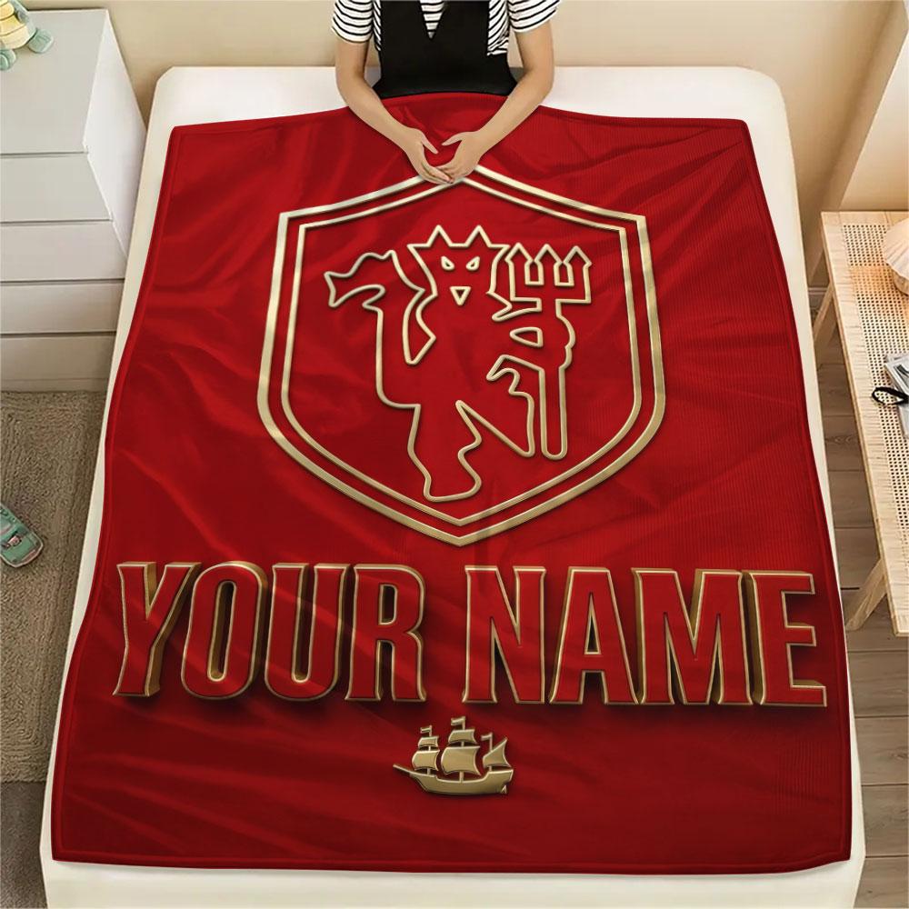 Custom Name,Manchester Red Devils Printed Flannel Blanket, Soft Throw for Bedroom Sofa, Washable,fan Merchandise, Great Gift.chl