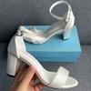 Quality Women Sandals Female Fashion Silk 7CM Square Heel Buckle Strap Cover Heel Bridal Wedding Shoe Evening Dress Pumps