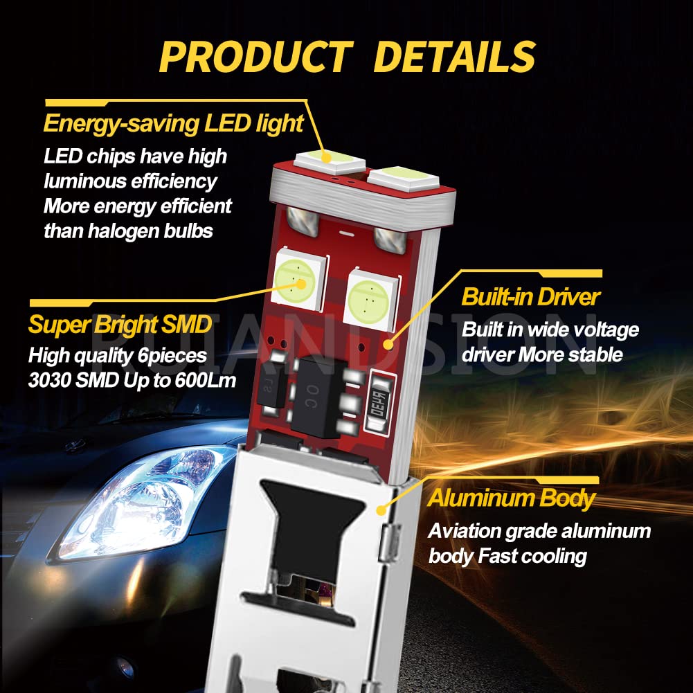 Ruiandsion H1 LED Nebelscheinwerferlampe Eisblau 10-30V 3030 für 6SMD Autonebelscheinwerfer(2 Stück)