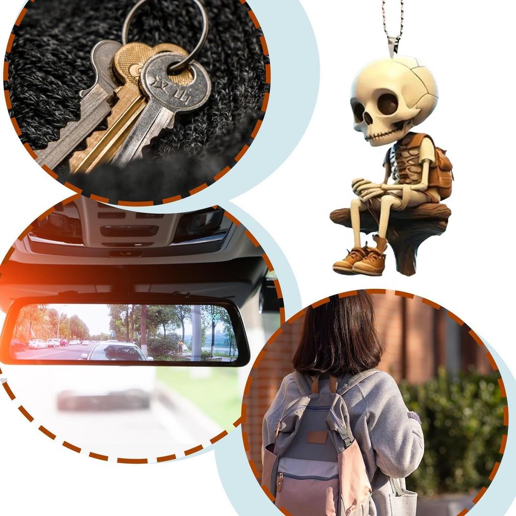 Skeleton Car Ornament, Skull Car Pendant | Halloween Car Decoration Acrylic Flat Decoration Rearview