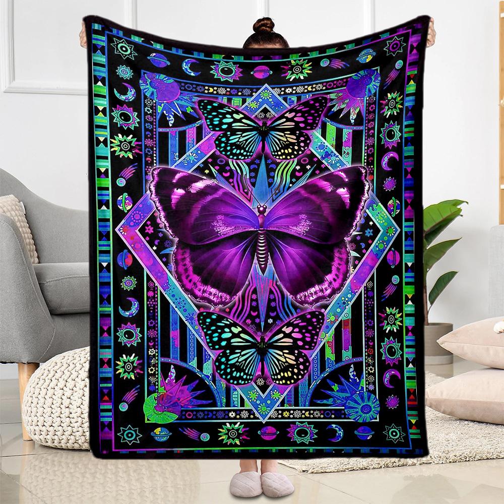 1pc Colorful Butterflies Flowers Blanket Soft and Warm for Sofa Office Camping Travel Livingroom Great Gift for Friends and Family Comfortable